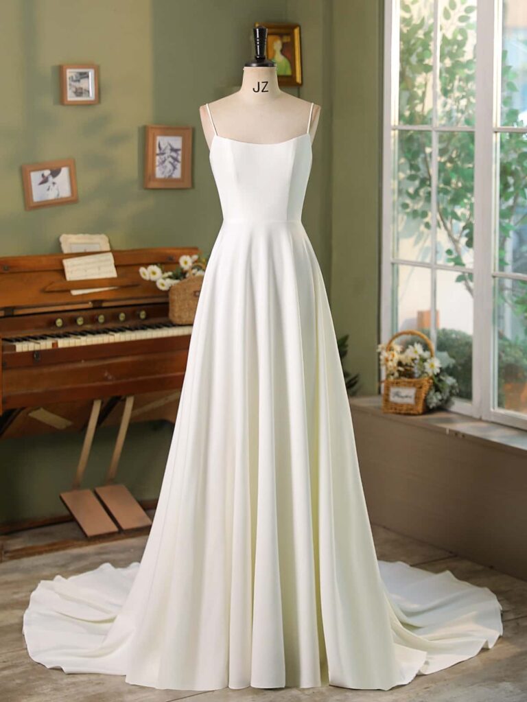 Spaghetti Straps A Line Crepe Wedding Dress CF3058